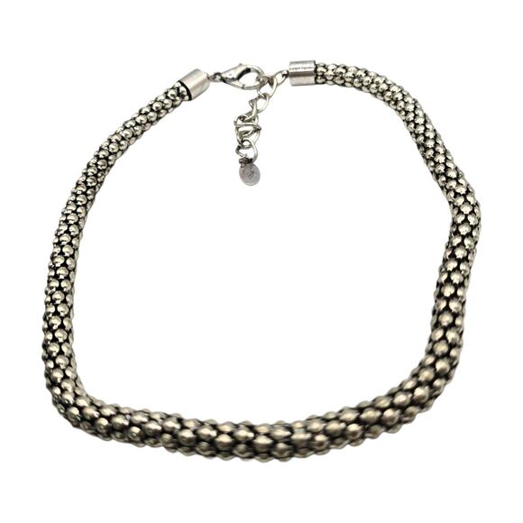 CG Necklace Beaded Tube Popcorn Caviar Woven Chain Silver Tone Single Strand 16" - Picture 4 of 9